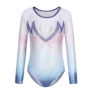 Ropa de Danza para Niñas, Leotardos y Conjuntos de Shorts de Gimnasia de Poliéster de Alta Calidad con Pedrería, Bodys de Manga Larga - Product Image 3
