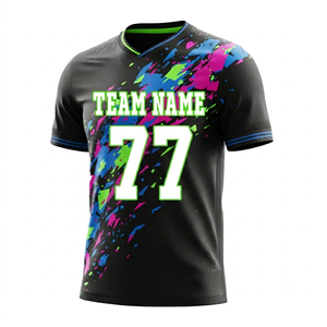 Camiseta de Fútbol Sublimada Personalizada para Hombre, Cuello en V, Manga Corta, Absorbe la Humedad, Nombre del Equipo 77, Todas las Temporadas, Corte Regular para Adultos - Product Image 1