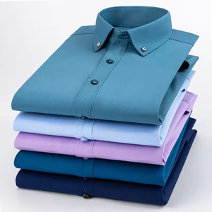 Chemises habillées décontractées pour hommes, manches longues, boutonnées, col rabattu, en mélange de coton doux, séchage rapide, anti-plis, respirantes - Product Image 2
