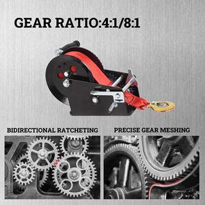 Verricello per Rimorchio Barca Resistente da 3500 libbre, Cinghia in Poliestere Rossa da 33 Piedi, Verricello Manuale Portatile a Cricchetto Bidirezionale - Product Image 6