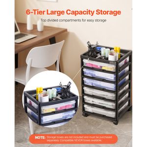 Organizzatore per Scrapbooking a 6 Livelli di Grande Capacità, Carrello Portaoggetti con Telaio Nero e 4 Ruote Rimovibili in PP - Product Image 2