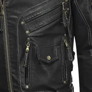 Veste de motard en cuir véritable pour homme, veste de moto vintage noire, multi-poches, fermeture éclair asymétrique, veste de moto avec ceinture - Product Image 5