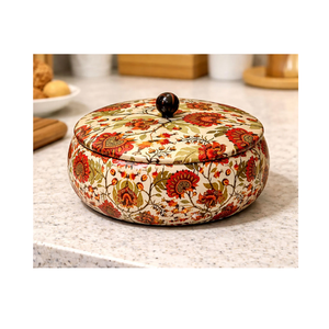 Boîte à chapati et roti en bois faite à la main avec couvercle rabattable et accessoires cuillère, pour usage en cuisine, vente en gros Inde - Product Image 1
