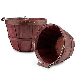 Round Wooden Basket with Handle Multipurpose Fruit <b>Storage</b> Bucket - Product Image 6