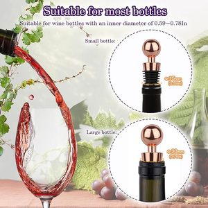 Bouchon de bouteille de vin en métal rose doré, longueur 9,5 cm, avec joint en caoutchouc noir pour la conservation du vin - Product Image 3