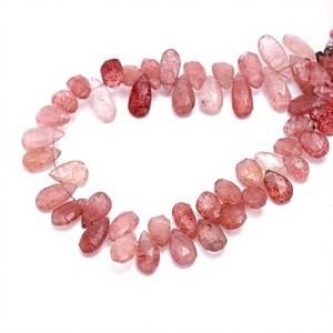 Perles de pierres précieuses en quartz fraise naturel, facettées, forme poire, 6 mm 9 mm, pour la fabrication de bijoux, vente en gros, pierres de cristal en vrac - Product Image 2