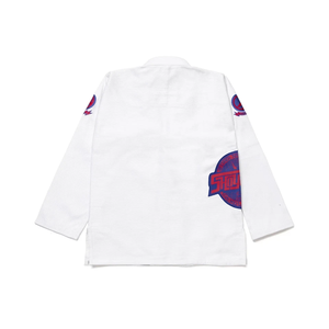 Pantalon de karaté blanc pour homme avec patch logo rouge et bleu, coupe classique, en coton respirant, vêtement d'arts martiaux, taille adulte - Product Image 2