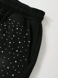 Custom Rhinestone Shorts Heavyweight 380GSM Cotton Fleece High-Fixation Glass Crystals Wholesale Manufacturer - Product Image 4