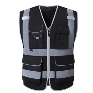 Gilet de sécurité réfléchissant haute visibilité unisexe en polyester noir avec poches et fermeture éclair - Product Image 1