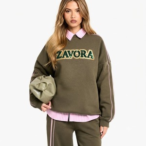 Sudadera de Forro Polar Verde Oliva con Bordado Personalizado, Estilo Oversize para Mujer, Ropa Casual Urbana, Sudadera con Capucha y Diseño Gráfico de Marca, de Fábrica - Product Image 1