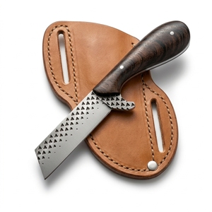 Couteau de chasse EDC en acier au carbone, lame texturée, manche en bois avec étui, fournisseur OEM, directement de l'usine - Product Image 1
