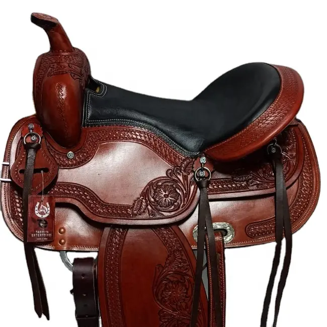 Sillín de caballo de alta calidad, alta resistencia, de cuero, Occidental, personalizado, Color occidental, para venta al por mayor