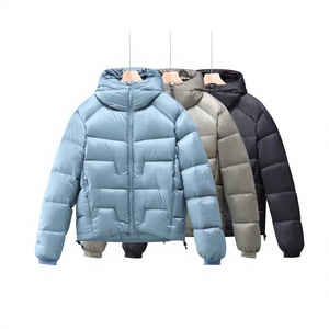 Same Style Ultra-puffy Men's Women's Short Hooded <b>Jacket</b> Zipper Closure Coated <b>Waterproof</b> Antibacterial Cold Resistant - Product Image 1