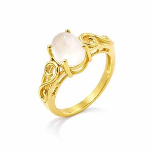 Bague de créateur en argent sterling 925 avec cabochon ovale en pierre de lune africaine, bande gravée, plaqué or et rhodium, bijoux tendance - Product Image 1