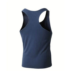 Men's Sleeveless O-Neck Knitted Tank <b>Top</b> Solid Color Breathable Casual Wear <b>Navy</b> Gray Black - Product Image 4