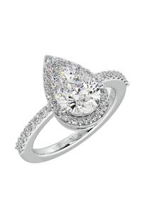 Anillo de compromiso y boda elegante con diamante solitario de 1.5 quilates, talla pera, halo, engastado en forma de gota, de plata 925, para mujer - Product Image 2