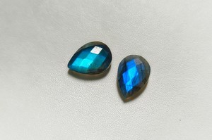 Pear Briolette Labradorite Cabochon Blue <b>Fire</b> Faceted Crystal Loose <b>Gem</b> Pair For Handmade Pendant Jewelry 13x18mm - Product Image 5