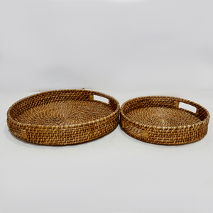Handwoven Rattan Round Serving Tray Wicker Storage Tray with Handle <b>Decorative</b> Serving Plate for Living <b>Room</b> Kitchen - Product Image 3