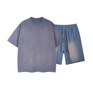 Blue Wash Set <b>Acid</b> Wash Set 2 Piece Set Streetwear Set <b>Drop</b> Shoulder Boxy Fit Set Heavyweight French Terry Urban Co-ord Apparel - Product Image 1