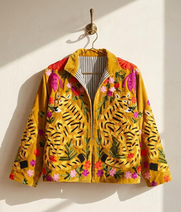 Veste en velours brodée Suzani faite à la main, manteau d'hiver bohème, vêtement ethnique traditionnel à fleurs, veste courte, tenue d'anniversaire - Product Image 3