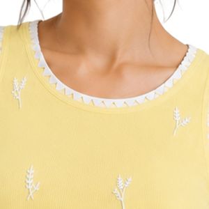 Camiseta sin mangas acanalada para mujer, amarillo limón y blanco, bordada, informal, de verano, de algodón elástico, ajustada, personalizada, OEM. - Product Image 6