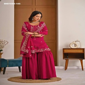 Ensemble Sharara-Suit-Dupatta rose prêt-à-porter de haute qualité NC Vichitra avec perles, travail manuel, fournisseur d'Inde, mode féminine - Product Image 1