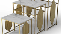 Ensemble de tables basses modernes et élégantes en or, avec plateau en marbre et tabourets latéraux à tiroirs, mobilier de maison à prix bas, directement pour mariages en Inde