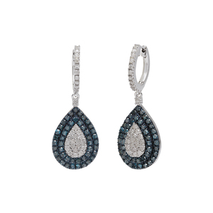 Pendientes Colgantes de Diamantes Naturales Azules Mejorados en Color Blanco, Corte Redondo de 2.85 Cttw, en Forma de Lágrima, para Mujer, Plata de Ley 925, G-H - Product Image 3