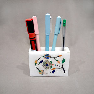 Porte-stylo moderne en marbre indien fait main avec incrustations, organisateur de bureau multicolore, décoration pour table, bureau, école, salon – Meilleure qualité d'usine - Product Image 4
