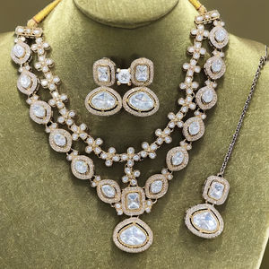 Victorian Luxury Designer Polki <b>Necklace</b> Set Earrings Luxury Brass Bridal Jewelry for Weddings Parties Engagements Anniversaries - Product Image 1