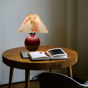 Bonita decoración sala de estar dormitorio lámpara de noche Hotel Club habitación lámpara de mesa base de cerámica pantalla plisada - Product Image 3