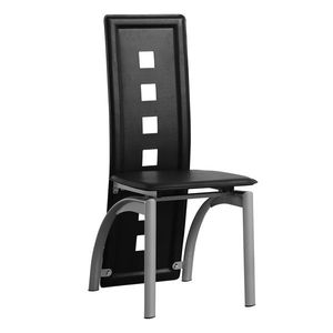 Set di 4 Sedie da Pranzo Moderne in Pelle PU con Schienale Lungo, Decorazione Quadrata Traforata, Cuscino Nero, Gambe N201 Elettroplaccate - Product Image 3
