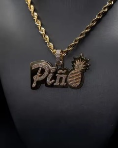 Pendentif Lettre en Moissanite Thème Ananas Plaqué Or 18K Argent 925 Style Hip Hop Bijoux Homme Pendentif Quotidien - Product Image 2