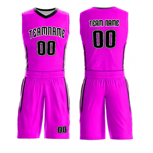 Ensemble de maillot de basket-ball rose personnalisé, impression par sublimation, polyester respirant, unisexe adulte, nom de l'équipe, numéro 00 - Product Image 2