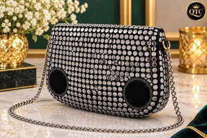 Mini sac noir en strass avec chaîne, pochette de soirée faite à la main, petite pochette à rabat, doublure en velours pour fête et mariage - Product Image 2