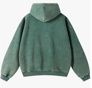 Unisex Acid Wash Zip-Up Hoodie 100% Cotton Fleece Oversized Long Sleeve Casual Jacket for Men and Women with Pockets - Product Image 6