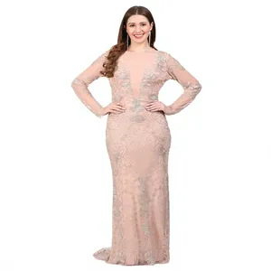 Robe de soirée sirène élégante rose poudré, illusion transparente, manches longues, sequins, robe de cérémonie de luxe, robe de invitée de mariage - Product Image 4