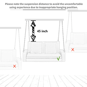 2-Person Wicker Hanging Porch Swing <b>Bench</b> with Chains <b>Cushion</b> Pillow for Garden Backyard or Pond - Product Image 5