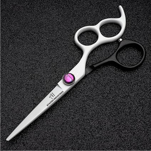 Tijeras de peluquero de acero inoxidable recubiertas Titanio Negro Blanco Cómoda herramienta de corte de cabello de 3 dedos con tres anillos Herramienta de belleza - Product Image 1