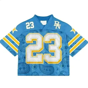 Camiseta de fútbol retro de poliéster personalizada con estampado, estilo urbano, holgada, de malla, para verano - Product Image 1