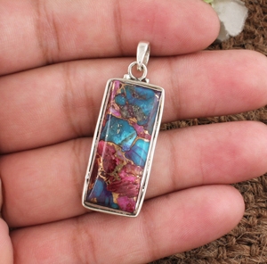 Pendentif en cuivre turquoise naturel, argent sterling 925, collier vintage unisexe fait main, style bohème - Product Image 2