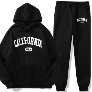 Custom Design Printed Black Hooded Tracksuit <b>Set</b> Full Sleeve Casual Sweatshirt Pants Regular Fit Autumn Wear Unisex Hoodie <b>Set</b> - Product Image 1