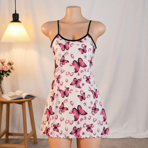 Sexy Women's Printed Heart Pattern Nightdress Sleeveless Short Sleepwear Summer <b>Black</b> Pink Lingerie Dress - Product Image 2