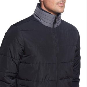 Men Black Stand Collar Puffer Jacket Lightweight Quilted <b>Bubble</b> <b>Coat</b> Winter Outerwear Sleek Minimalist Style - Product Image 5