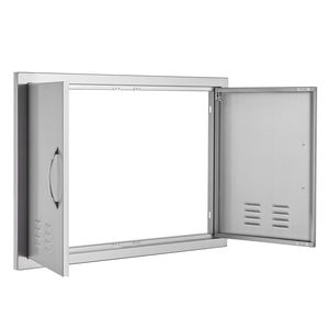 Porta Doppia per Cucina Esterna in Acciaio Inox 30W X 21H Pollici con Maniglie a Incasso e Verticali a Muro - Product Image 2