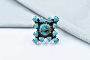 Handmade Blue Copper Mojave Turquoise Sterling Silver <b>Adjustable</b> <b>Ring</b> Natural Gemstone Jewelry for Women Wholesale - Product Image 5