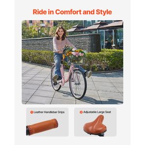 Bicicletta Cruiser in Alluminio Rosa a 7 Velocità, 26 Pollici, con Portapacchi Posteriore di Grande Capacità e Cestino, Doppia Sospensione, Sicura e Robusta - Product Image 2