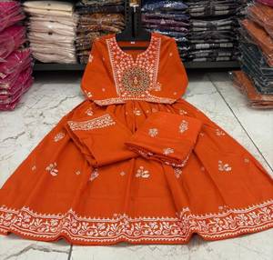 Vestido Maxi Tejido Bordado Naranja con Estampado Floral, Manga Larga, Estilo Boho Recto, Casual, con Dobladillo Acampanado para Primavera - Product Image 4