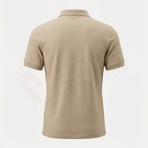 Polo Oxford pour homme en coton 100% beige à manches courtes, décontracté, respirant, coupe classique, uni, tissé - Product Image 2