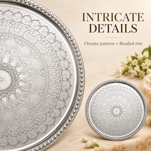 Assiette de service ronde Rajwada en acier inoxydable, assiette à dîner, plateau floral en relief pour fête, mariage, table - Product Image 4